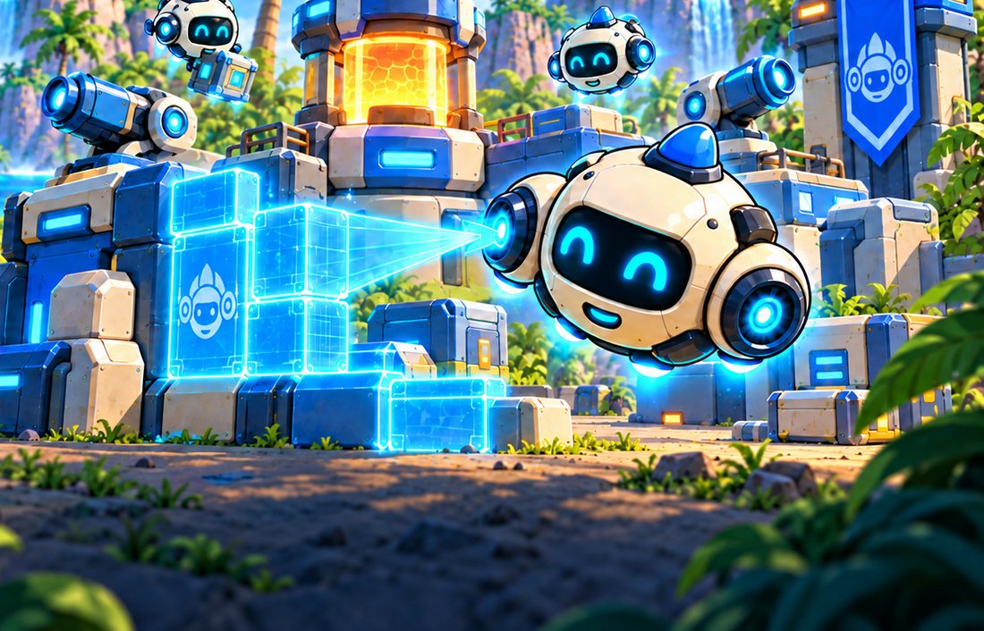 A Drone defends its base with walls and cannons
